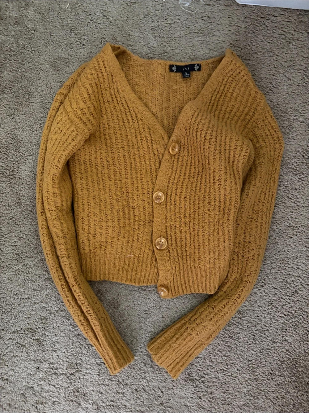 iris Mustard Button-Up Ribbed V-Neck Cardigan - Picture 1 of 2